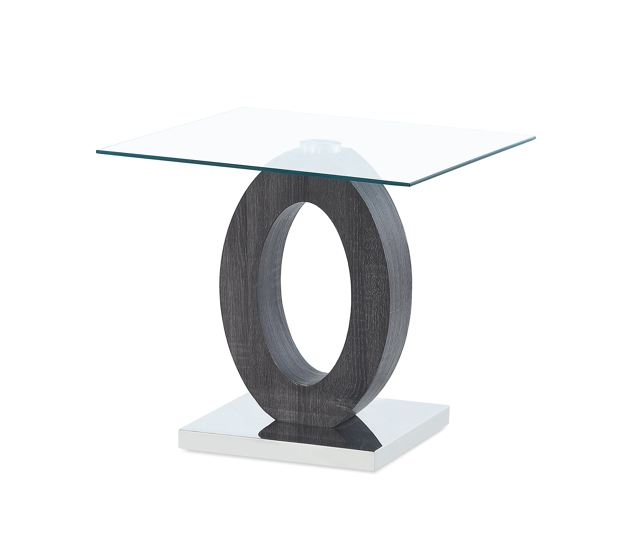 Modern Oval End Table with Grey-Clear Glass Top - Stylish Living Room Furniture for Small Spaces | Perfect for Sofa Side, Bedroom Nightstand or Entryway Decor