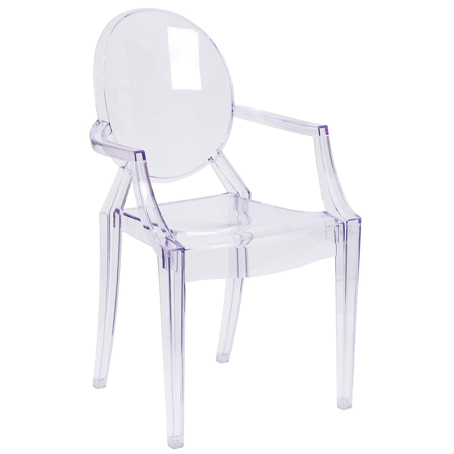 Flash Furniture Ghost Chair with Arms - Clear Crystal Acrylic Modern Dining Chair for Home, Office, Restaurant & Event Decor