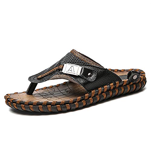 FXDN Men's Lightweight Casual Flip-Flops - Summer Beach Sandals with Cowhide Leather - Open Toe Slippers for Plus Size - Perfect for Beach, Pool, and Vacation Wear