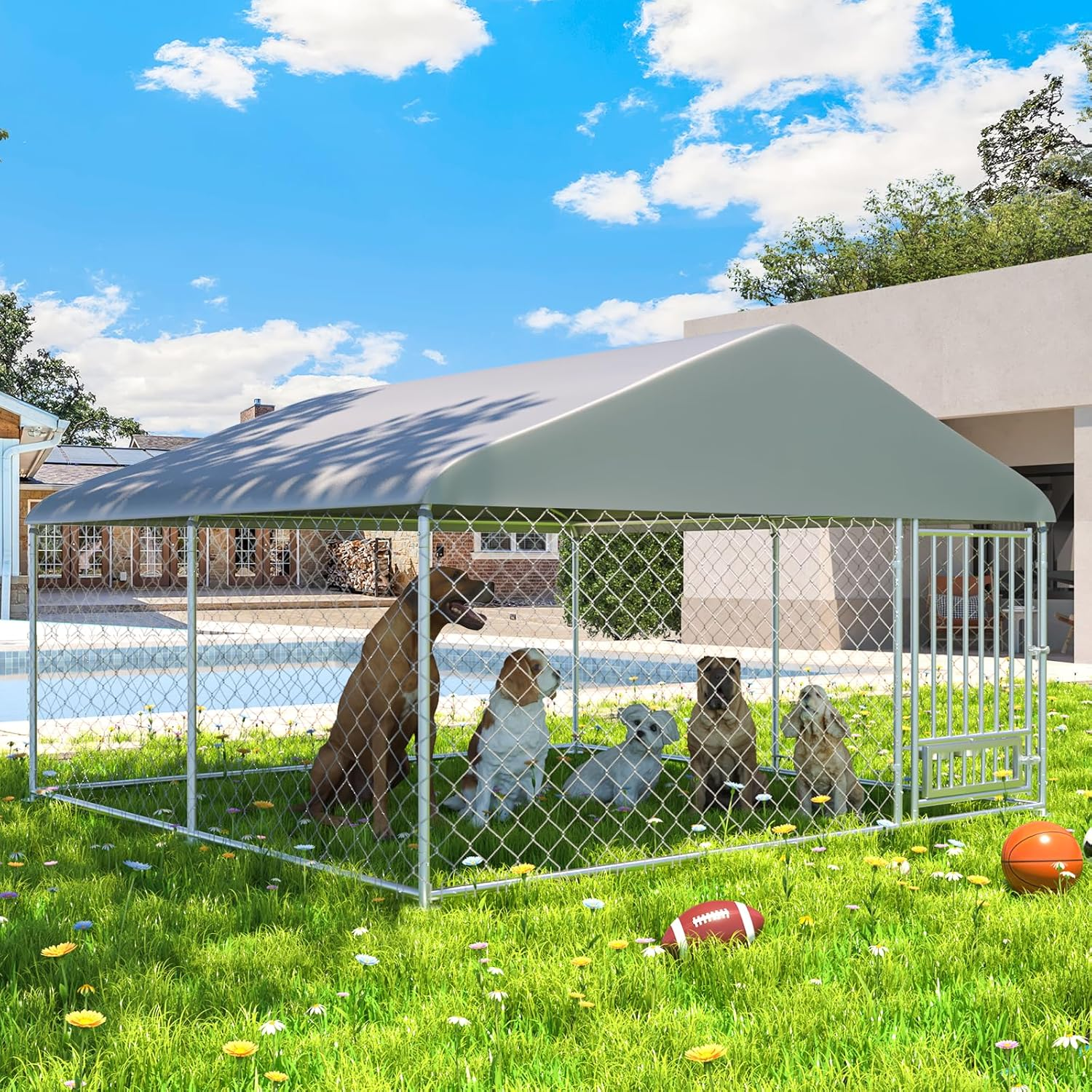 Heavy Duty 10x10 Dog Kennel with Large Roof - Durable Outdoor Pet Enclosure for Large Dogs - Perfect for Backyard, Kennel Runs & Dog Training