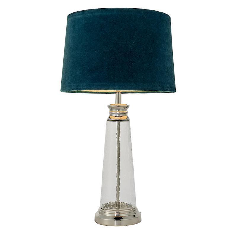 Endon Winslet 1-Light Hammered Glass Table Lamp with Teal Shade - Modern Bedside Lighting for Bedroom, Living Room & Office Decor