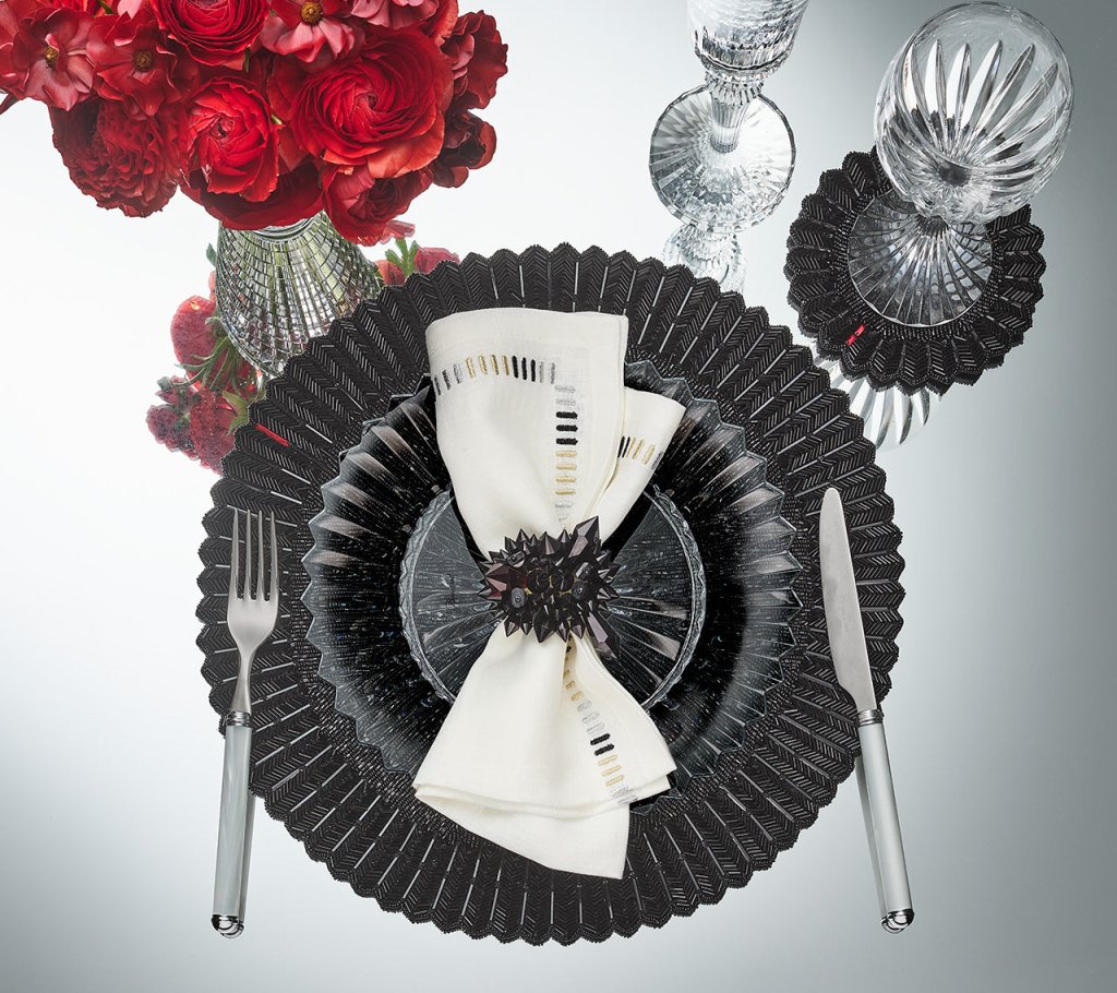 Premium Black Etoile Placemats Set of 2 - Elegant Dining Table Mats in Gift Box for Dinner Parties & Home Decor
