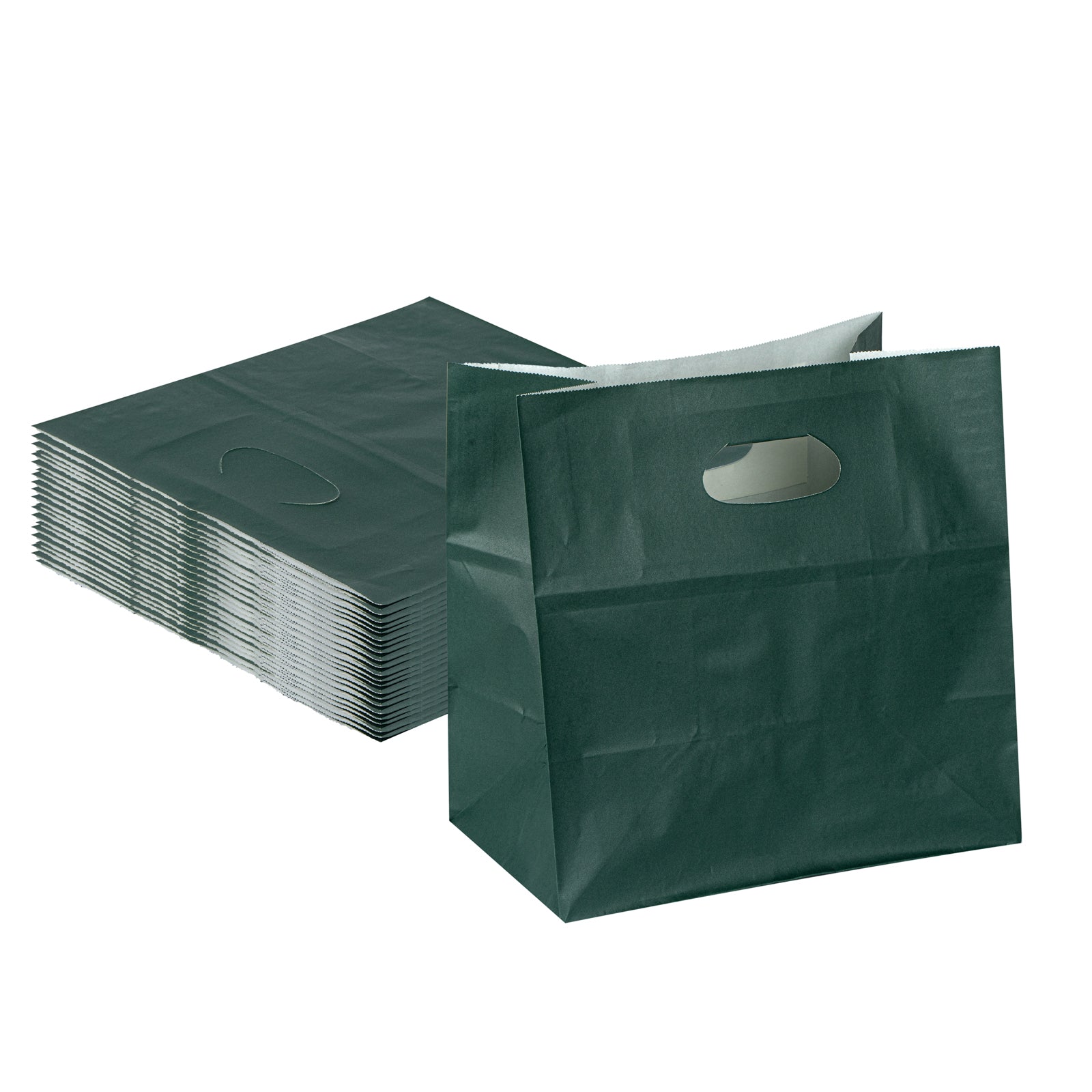 Eco-Friendly Rectangle Forest Green Paper Take Out Bags with Handles - 11