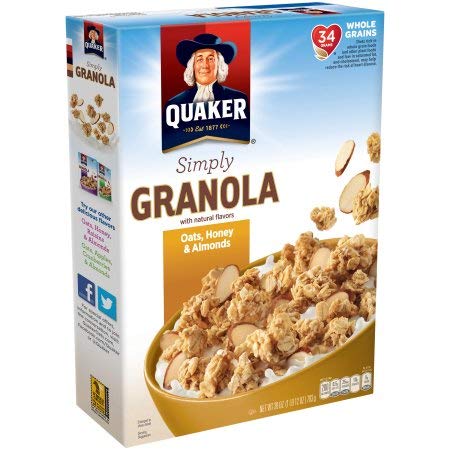 Quaker Simply Granola Oats with Honey & Almonds - Healthy Breakfast Cereal (6-Pack) | Perfect for Quick Meals, Snacking & On-the-Go Nutrition