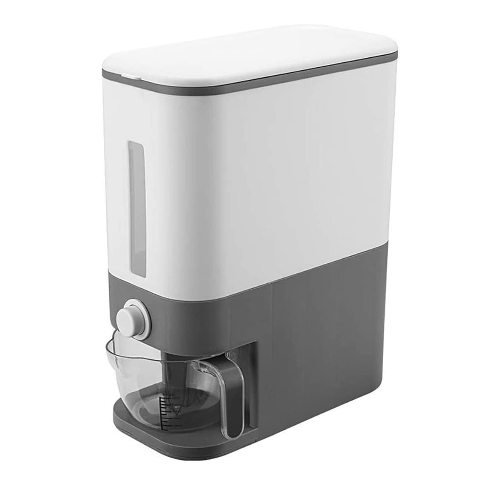 Automatic Plastic Cereal Storage Dispenser with Measuring Cup - Airtight Food Container for Rice, Grains, Flour & Dry Goods - Kitchen Pantry Organizer (Gray) - Perfect for Meal Prep, Baking & Bulk Food Storage