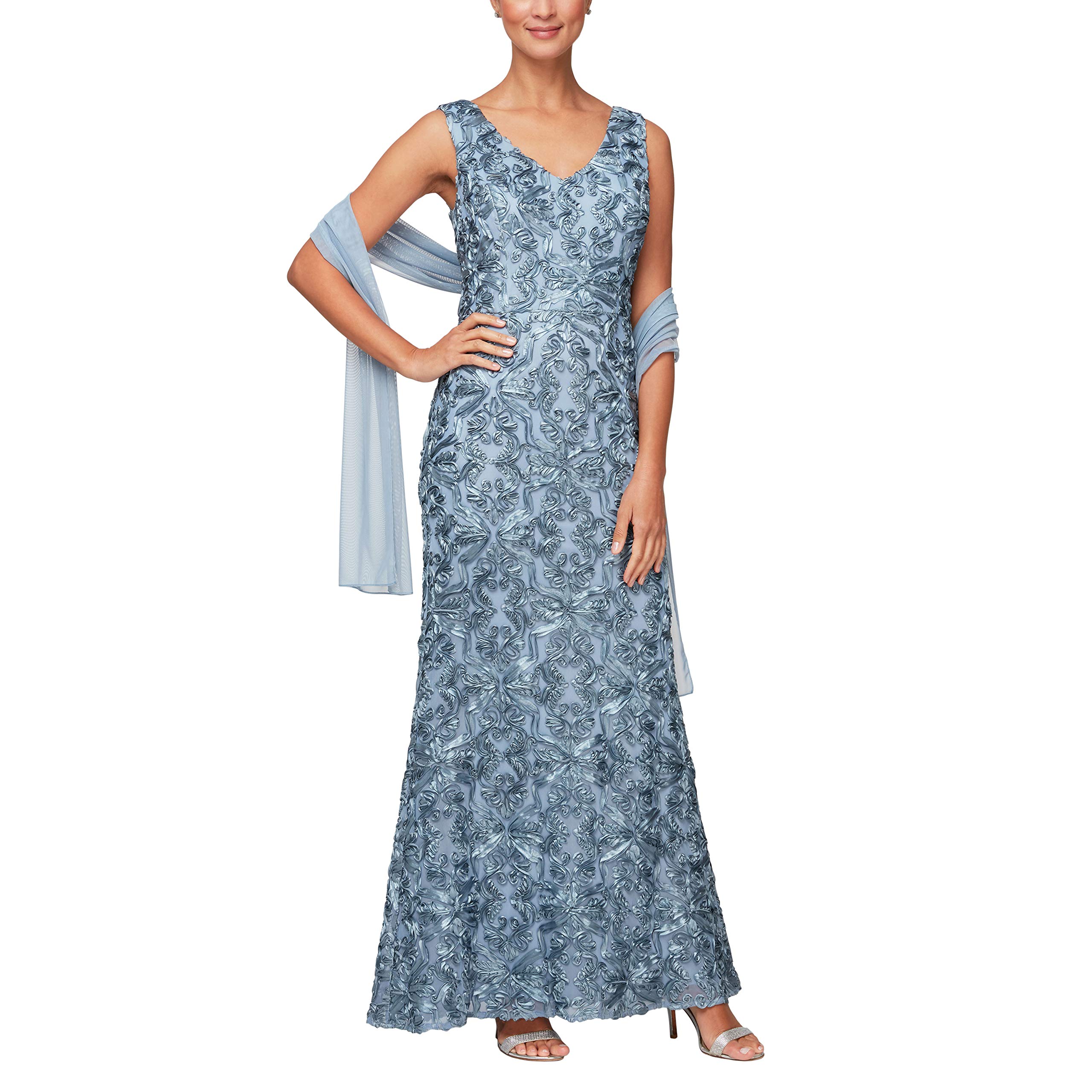 Alex Evenings Women's Elegant Evening Dress & Matching Shawl Set - Perfect for Weddings, Galas & Special Occasions