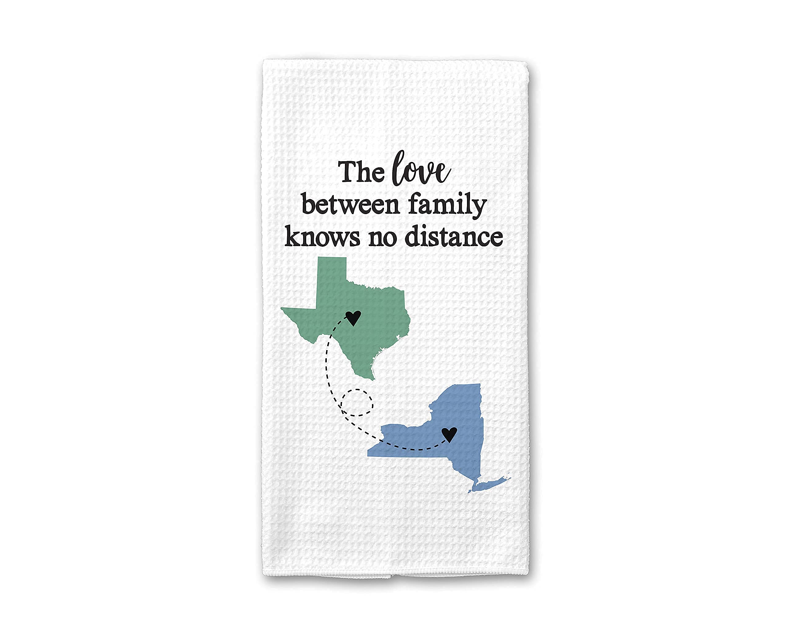 Long Distance State Waffle Weave Dish Towel - Personalized Kitchen Towel Set for Going Away Gifts & Grandparents - Absorbent Cotton Towels for Drying Dishes, Decorating Kitchen, and Thoughtful Housewarming Presents