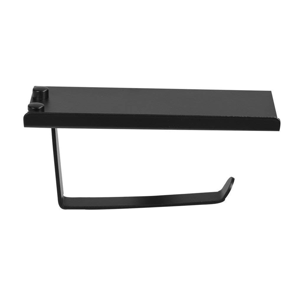 Wall Mount Toilet Paper Holder with Phone Shelf - Black Bathroom Tissue Roll & Paper Towel Holder - Perfect for Small Spaces, Apartments, and Modern Bathrooms