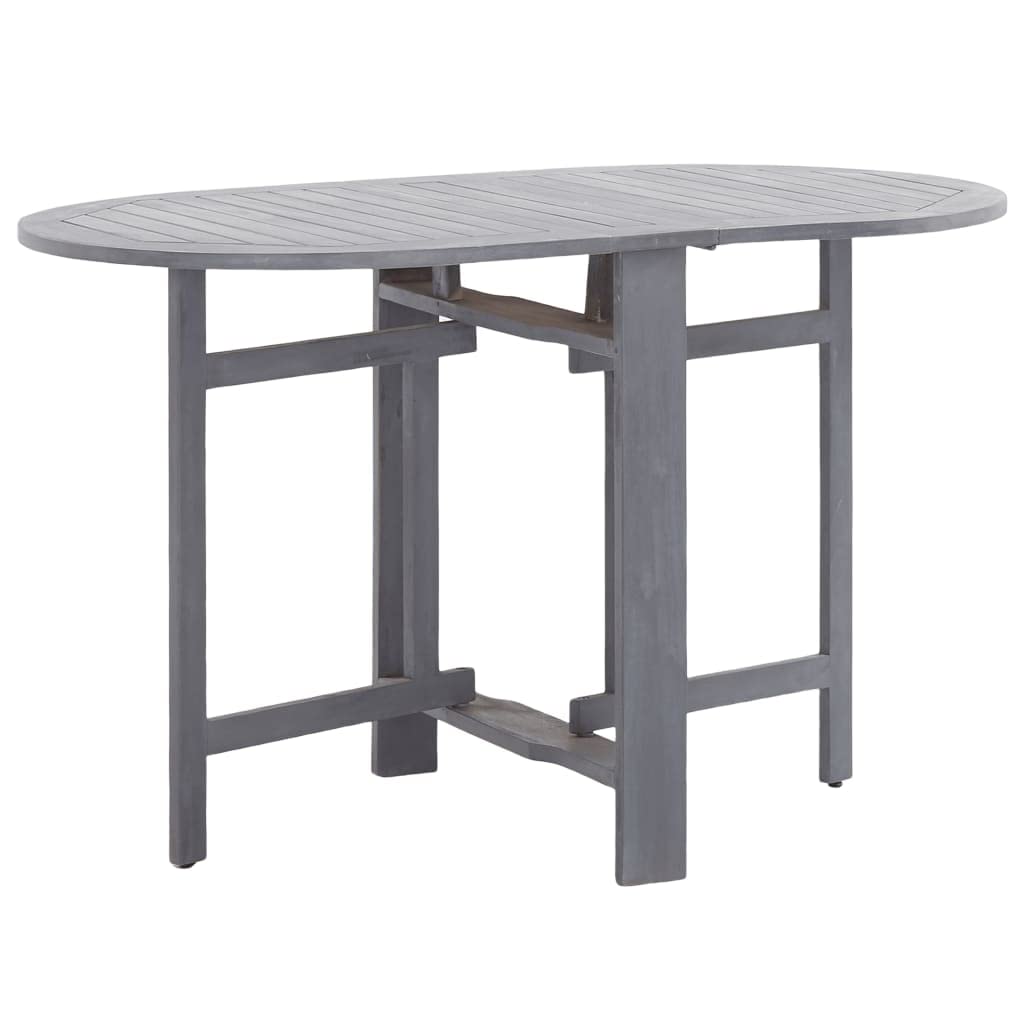 Acacia Wood Folding Patio Table - Solid Wood Butterfly Leaf Outdoor Dining Table for Kitchen, Garden, Balcony | Space-Saving Foldable Furniture for Small Spaces (Gray)