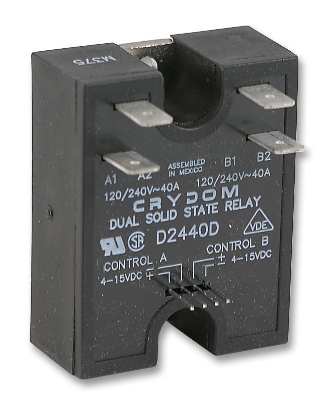 D2440D Dual Solid State Relay - 2 Pole 4-15VDC Control, 2x40A 24-280VAC Load - Ideal for Industrial Automation & HVAC Systems