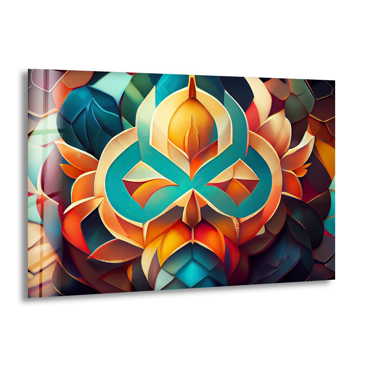 3D Geometric Mandala Glass Wall Art - Vibrant Abstract Lotus Design for Home & Office Decor | Modern Spiritual Meditation Room Decorations | Unique Gift Idea for Yoga Lovers & Art Collectors