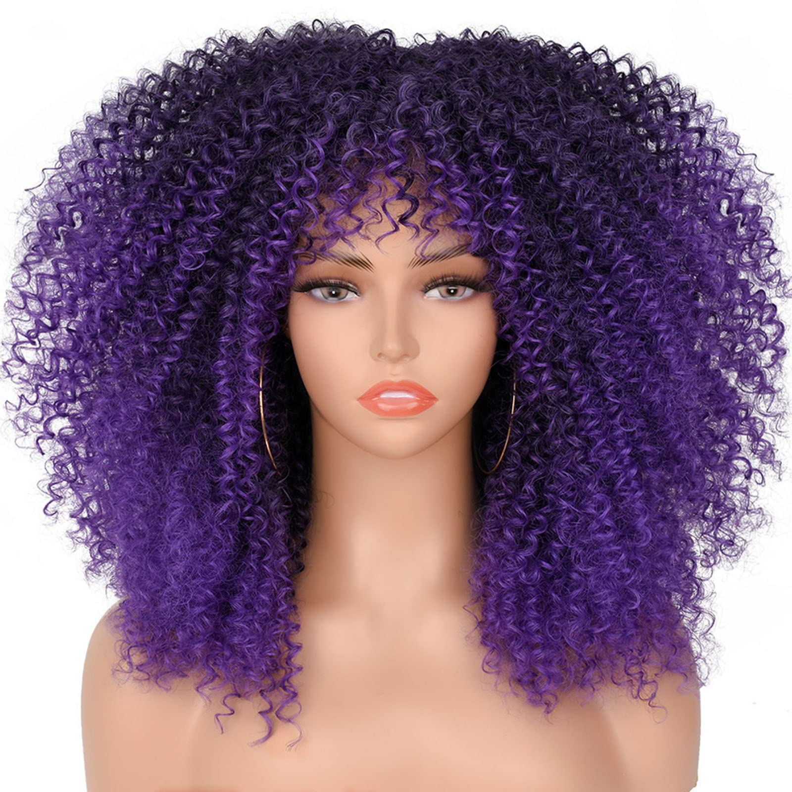 YCZDG Short Afro Kinky Curly Wig with Bangs - Synthetic Full Wig for Women | Cosplay, Anime, Halloween & Daily Use | Perfect for Parties, Costume Events & Everyday Style