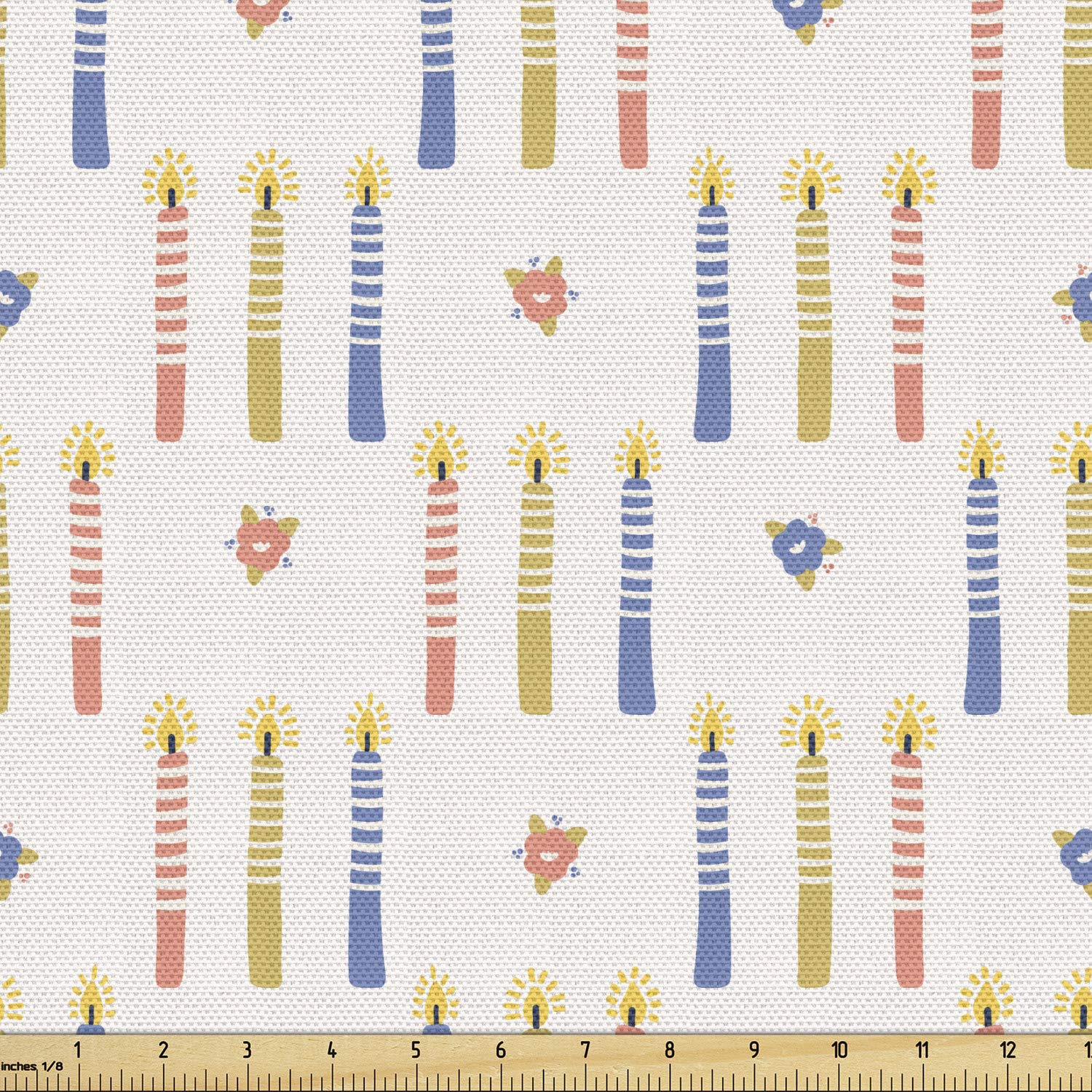 Ambesonne Abstract Fabric by The Yard - Vertical Candles & Floral Print Upholstery Fabric for Sofa, Curtains & Home Decor (10 Yards, Ceil Blue Dark Mustard) | Perfect for DIY Projects, Pillow Covers & Table Runners