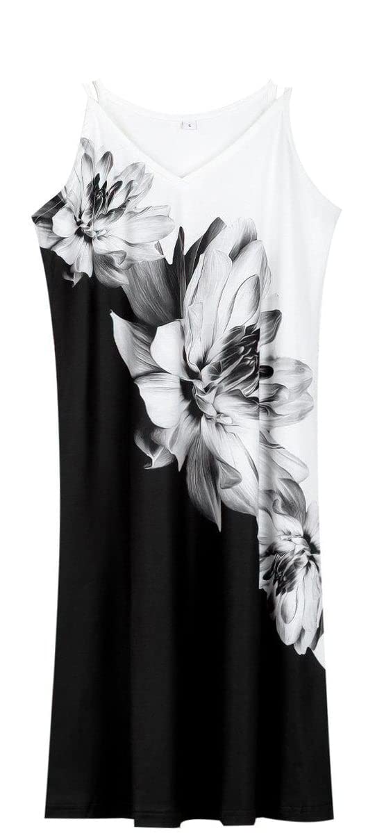 JishinGal Women's Floral Spaghetti Strap Dress - Sexy Loose Fit Summer Sundress with Adjustable Buckle | Perfect for Beach Vacations, Date Nights & Casual Outings