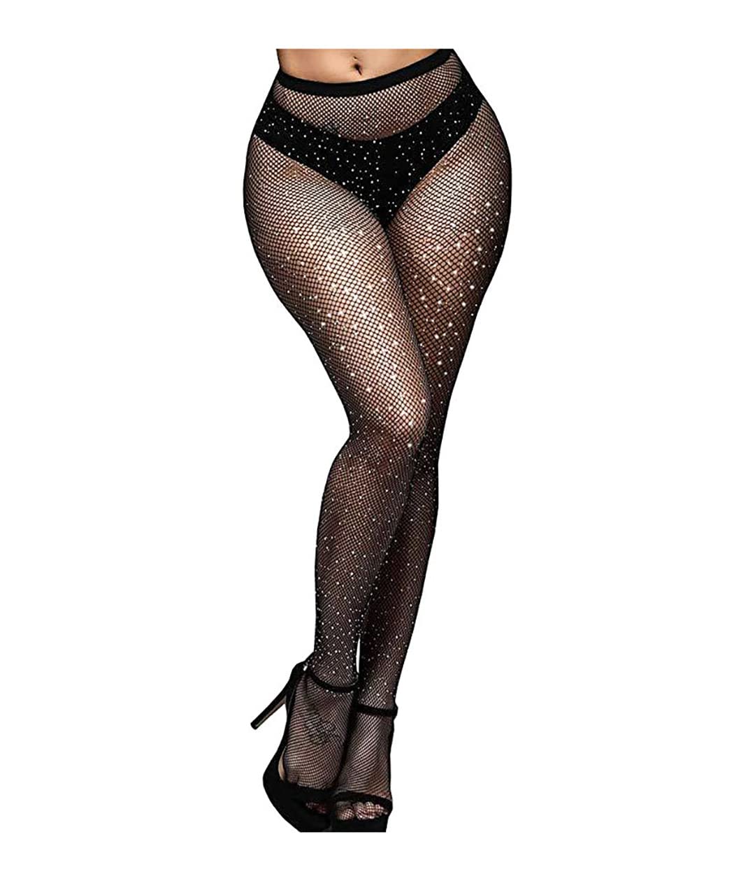 Sparkly Rhinestone Fishnet Stockings for Women - High Waist Thigh High Pantyhose, Party & Date Night