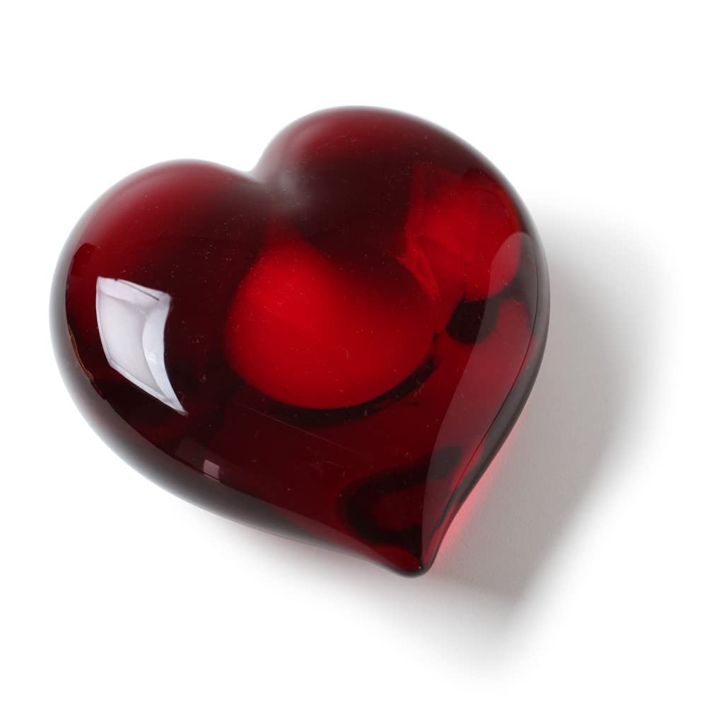 Hand Blown Murano-Style Big Red Heart Glass Paperweight - Cá d'Oro Art Glass Decoration for Home Office Desk, Gift for Valentine's Day & Anniversary