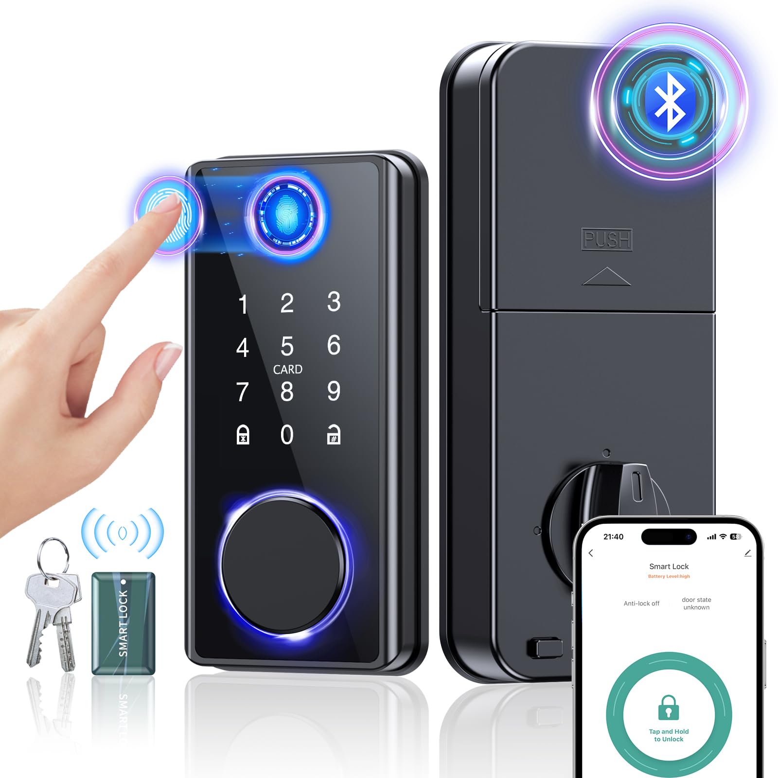 Smart Keyless Entry Fingerprint Door Lock - Electronic Deadbolt with Keypad & APP Control - Biometric Digital Lock for Home Security - Auto Lock Feature for Front Doors - Perfect for Apartments, Offices & Vacation Homes