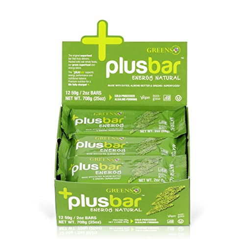 Greens+ Plusbar Energy Natural | Gluten Free Vegan Energy Bars | Organic Non-GMO Superfood Snack | 12 Pack for Hiking, Workout & On-the-Go Nutrition