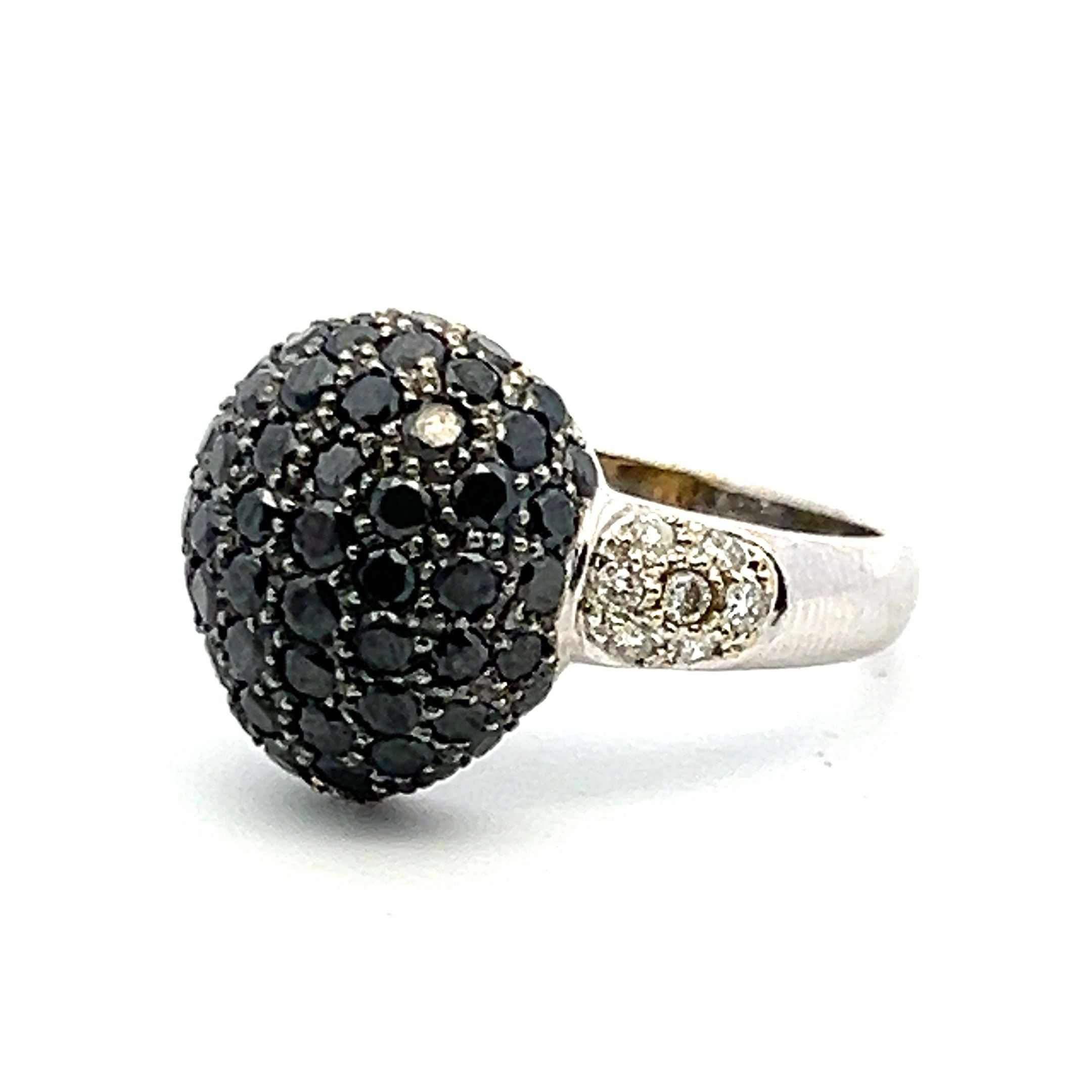 1.74 Carat Round Brilliant & Black Diamond 18K White Gold Cocktail Ring for Women - Elegant Party, Wedding & Evening Wear Jewelry Gift