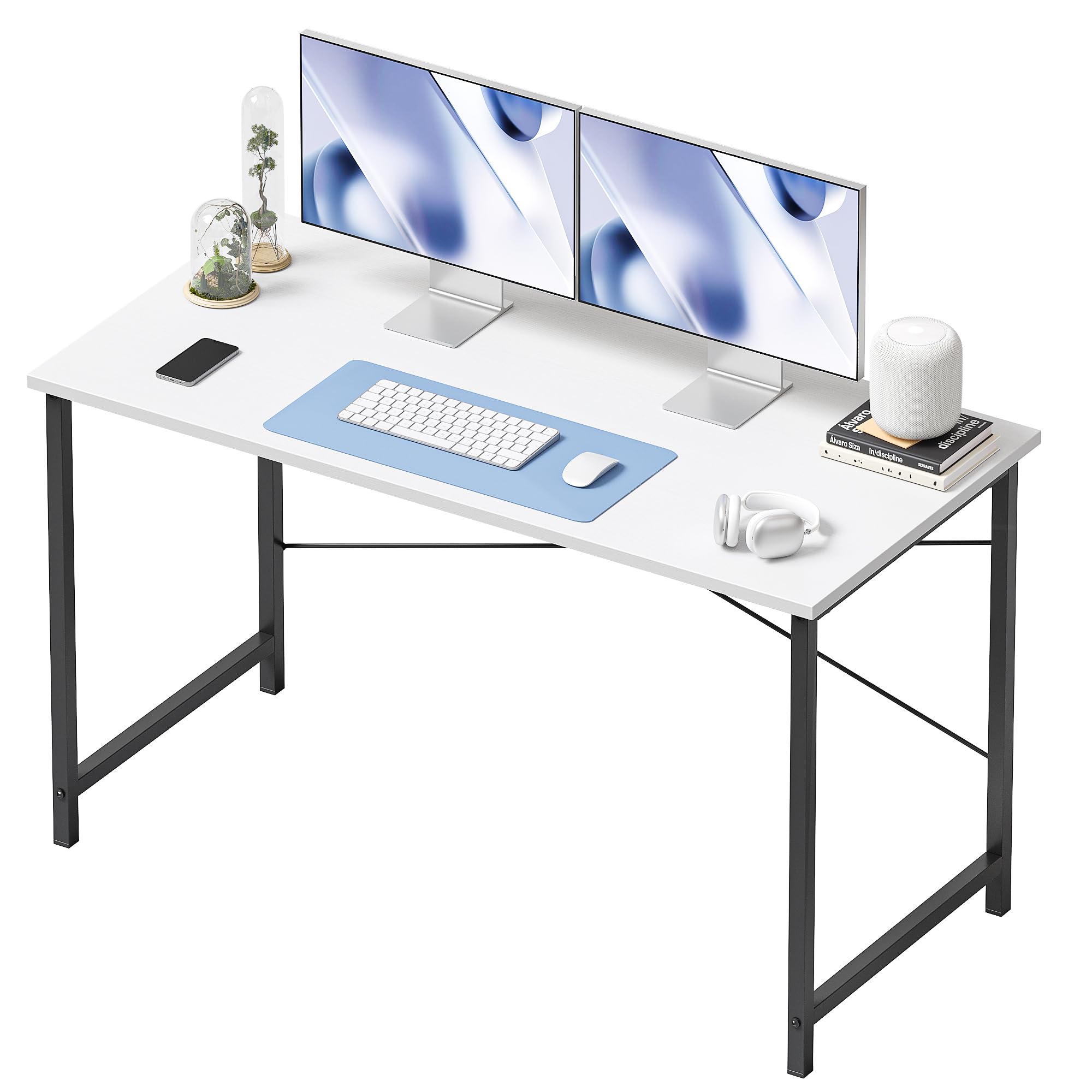 CubiCubi 47 Inch Computer Desk - Modern Simple Style Home Office Desk for PC, Study, Writing | Perfect for Small Spaces, Remote Work & Gaming Setup (White)