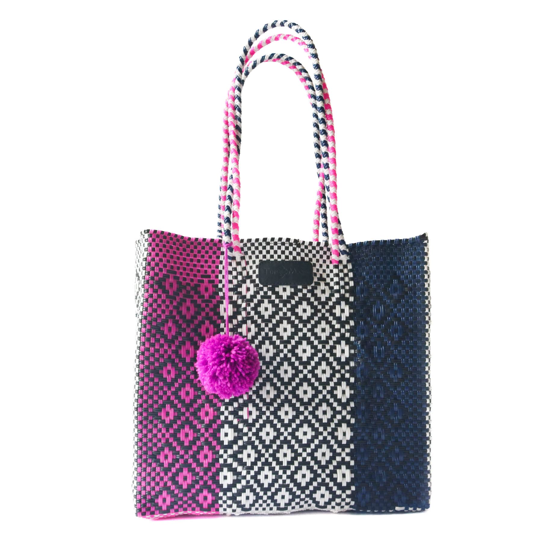 Bloom Woven Tote Bag - Eco-Friendly Handwoven Recycled Plastic Beach Bag - Mexican Oaxaca Style Water-Resistant Purse for Women - Perfect for Summer, Travel, Shopping & Everyday Use
