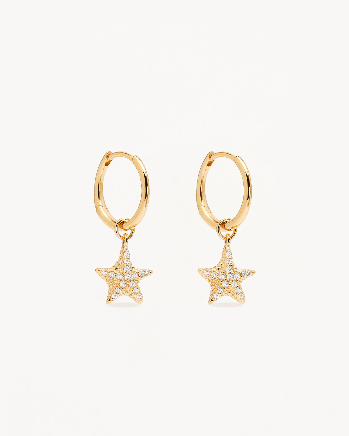 18K Gold Vermeil Crystal Starfish Hoop Earrings - Dainty Beach Jewelry for Summer Vacations & Coastal Weddings