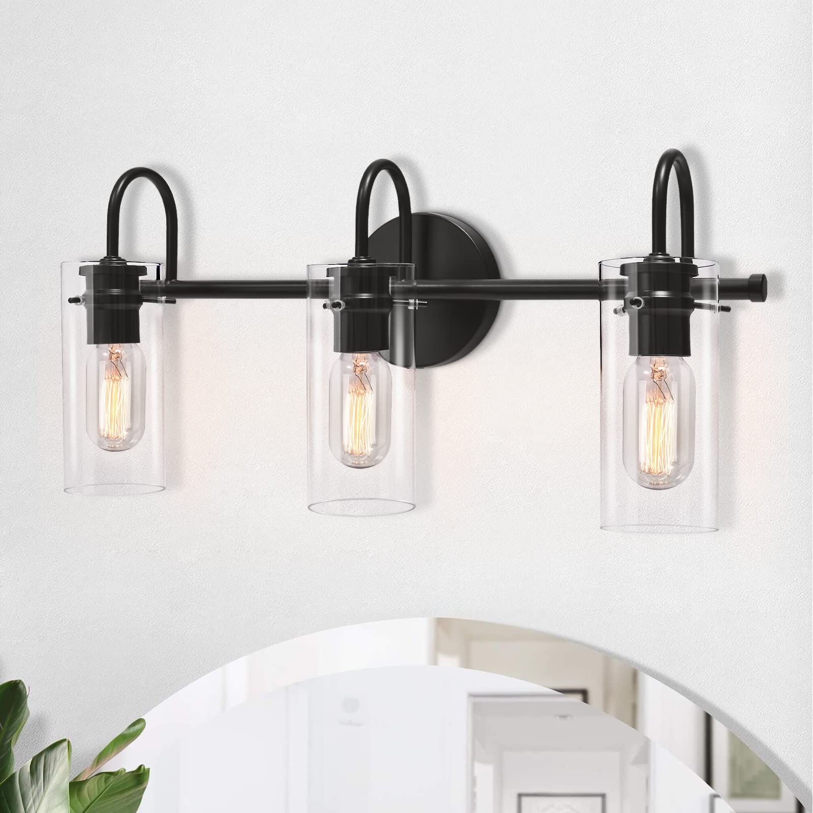 Modern Vanity Light Fixtures - 3-Light Bathroom Mirror Lighting with Clear Glass Shade for Bathroom, Bedroom & Living Room