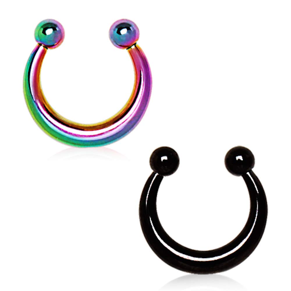 PVD Plated Fake Septum Clicker Jewelry with Removable Balls for Parties & Cosplay