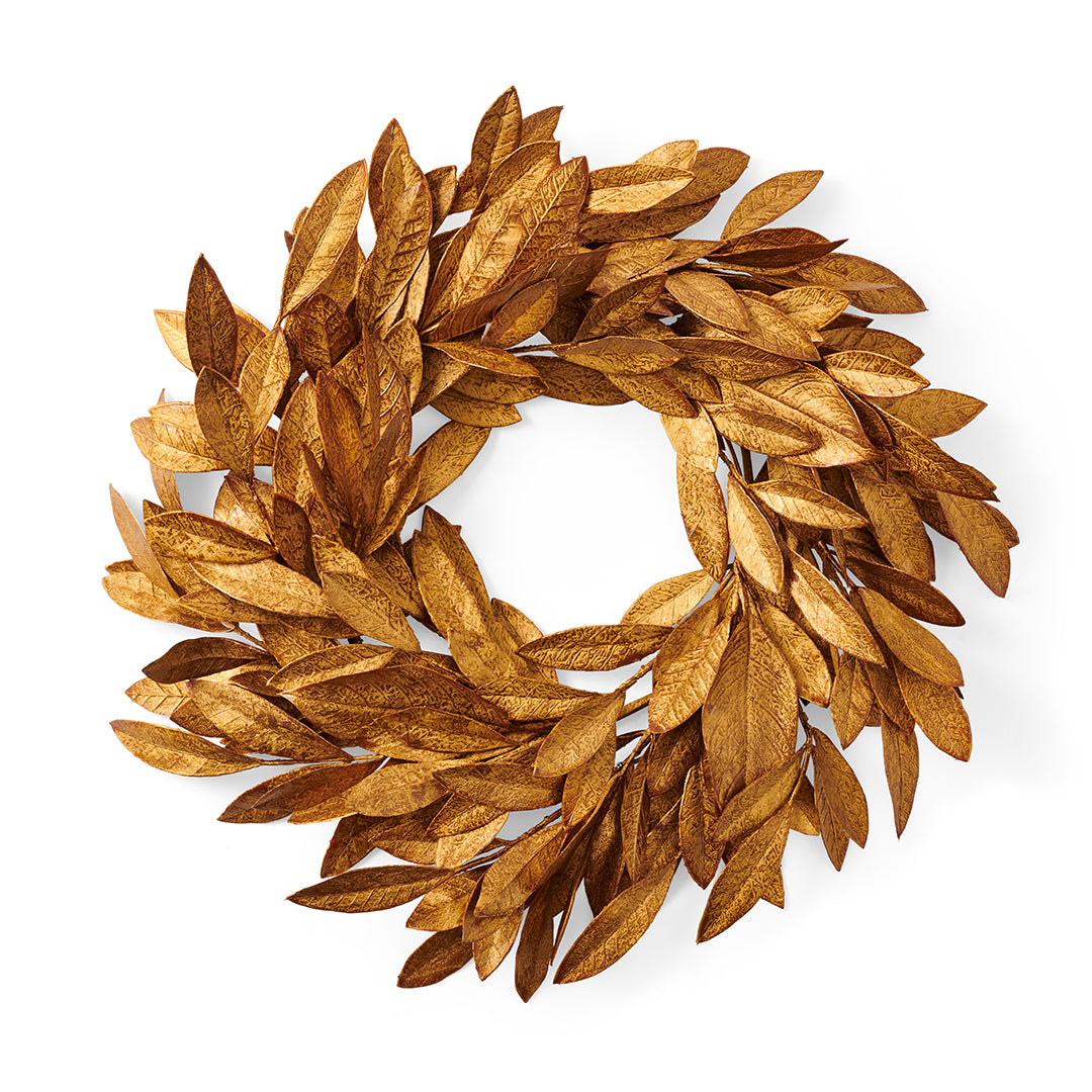 Golden Bay Leaf Wreath - Elegant Natural Home Decor for Thanksgiving, Christmas & Holiday Door Hanging - Perfect for Front Door, Mantel & Wall Decorations