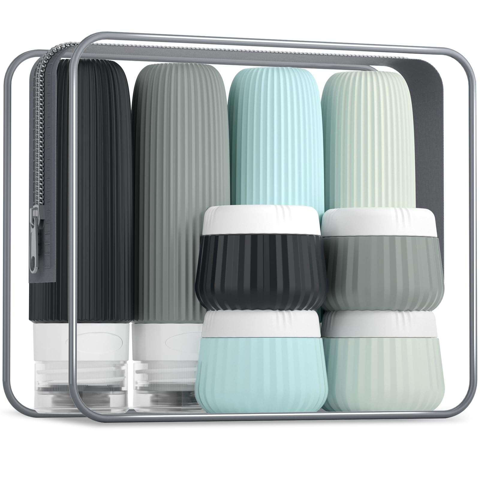 8 Pack TSA Approved Travel Bottles for Toiletries (3 oz) - Leak Proof Silicone Squeezable Containers with Clear Bag - Perfect for Airplane Carry-on, Gym, Camping & Vacation Essentials