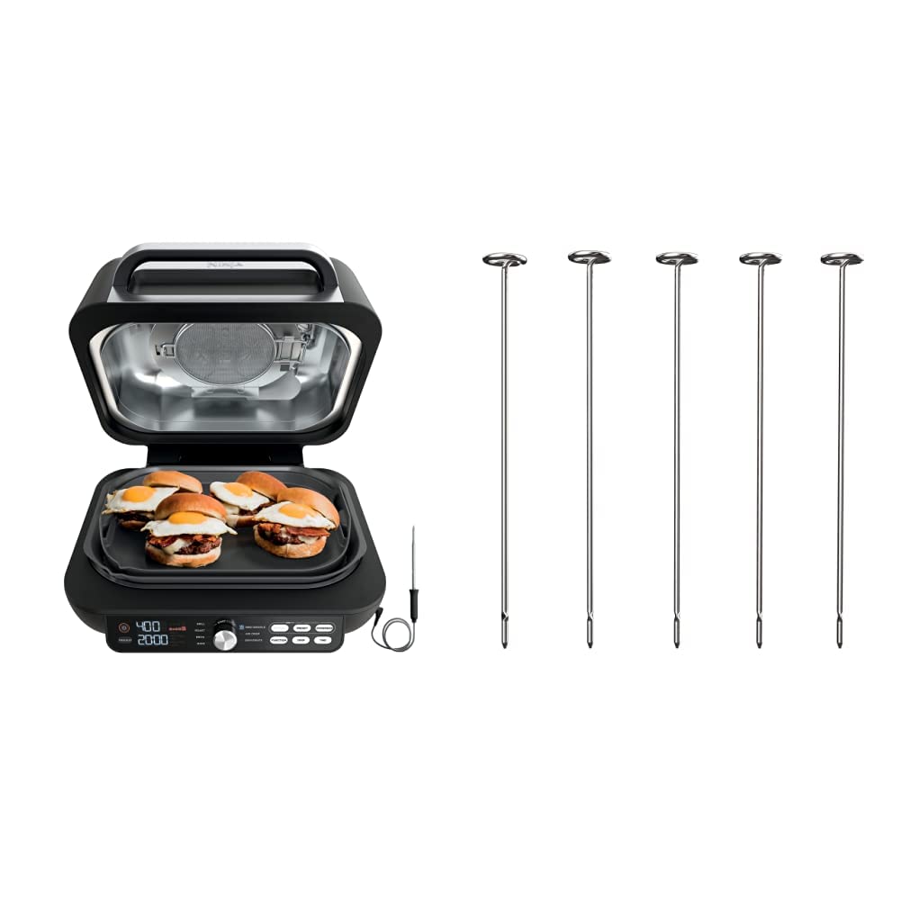 Ninja IG651 Foodi Smart XL Pro 7-in-1 Indoor Grill and Griddle Combo with 120KY300 Kebab Skewers - Black Stainless Steel - Perfect for Indoor BBQ, Grilling Burgers, Steaks, and Vegetables at Home