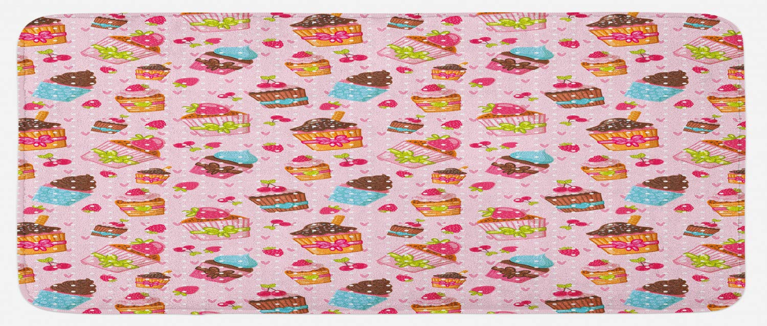 Ambesonne Pink Kitchen Mat - Non-Slip Cupcake Print for Home Decor