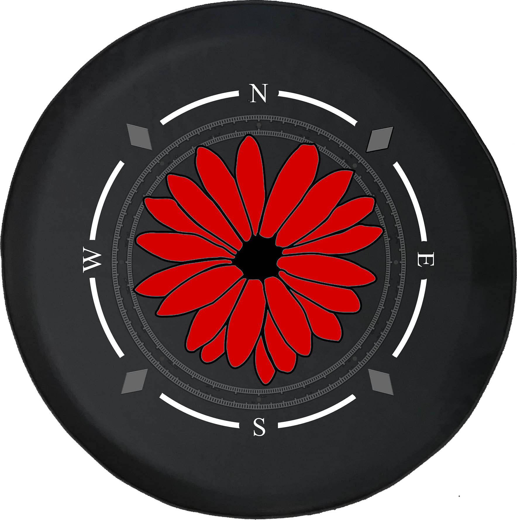 American Unlimited Spare Tire Cover with Compass Design - Red Floral Wheel Cover for SUV, Trailer, RV Accessories | Durable & Stylish Protection for Off-Road Adventures & Camping Trips