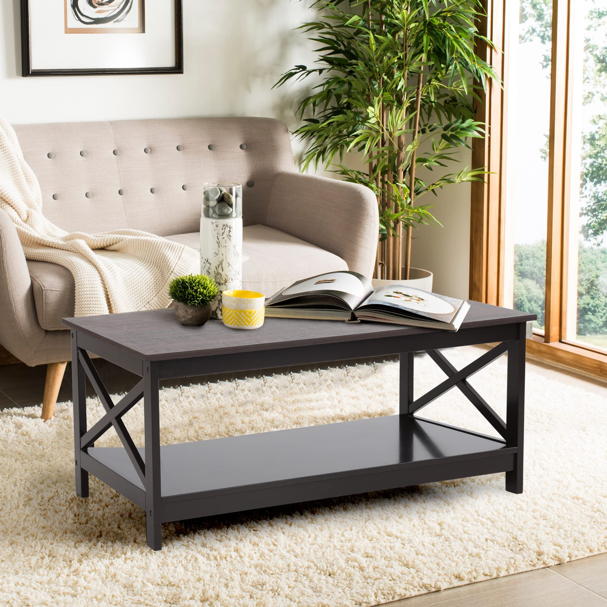 Sophia & William Coffee Table with Storage Shelf - Modern Wood Look Cocktail Table for Living Room, Espresso Finish - Perfect for Small Spaces, Home Decor & Entertaining Guests