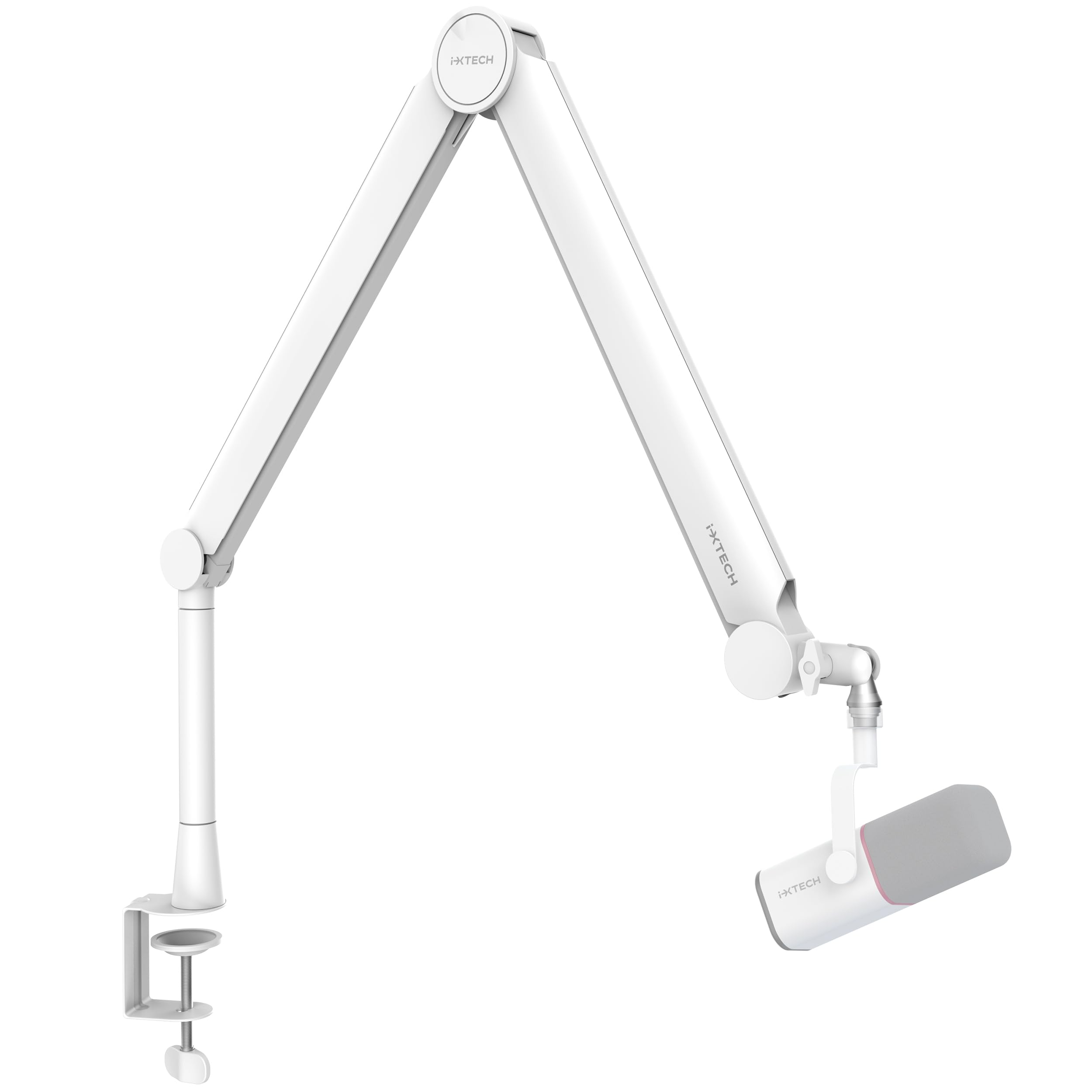 Premium IXTECH White Mic Boom Arm - 360° Rotatable Microphone Stand with Sturdy Desk Mount | Fully Adjustable & Universal | VALIANT WHITE Model | Perfect for Podcasting, Streaming & Home Studio Recording