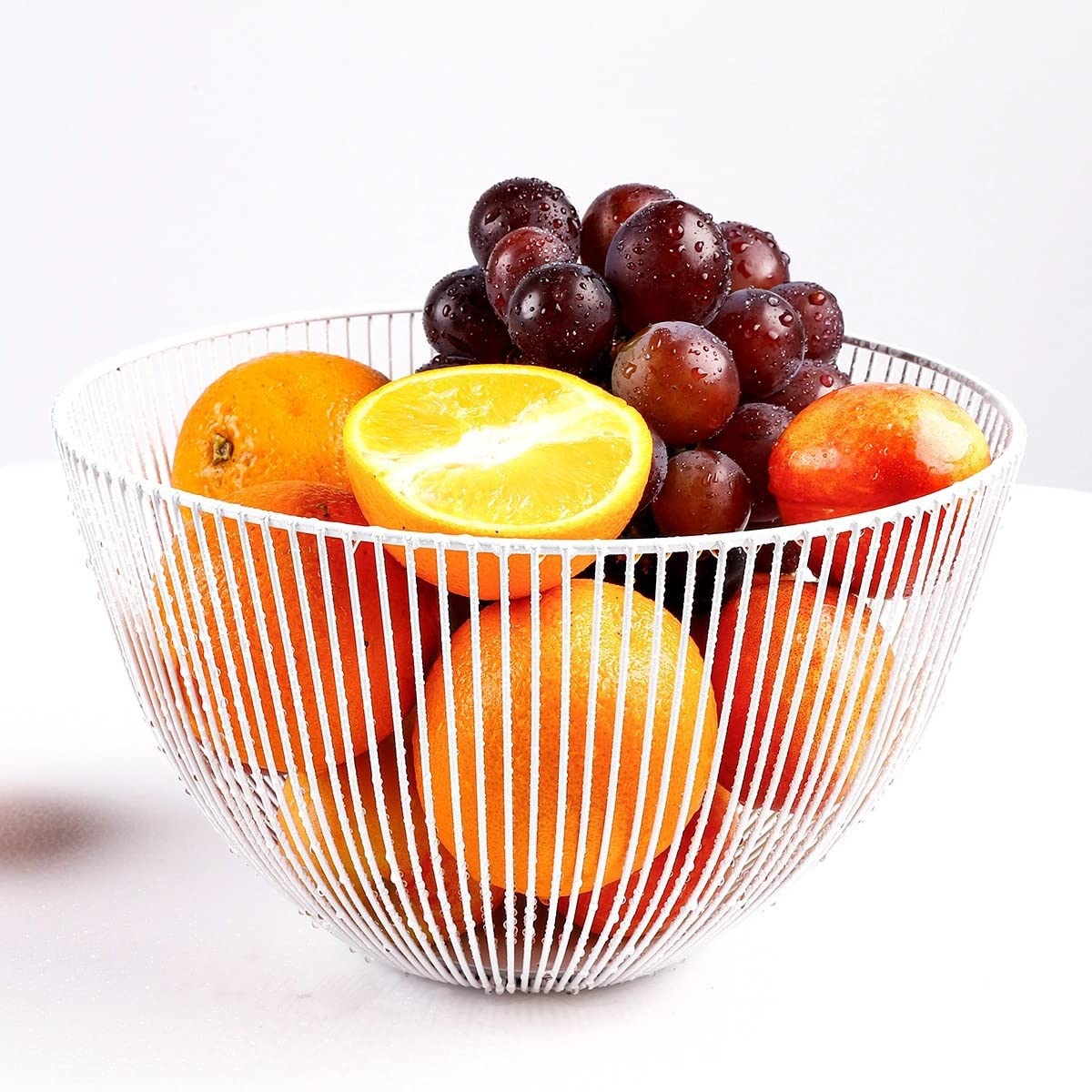 Premium White Wire Fruit Basket Bowl for Kitchen Counter - Round Snack & Vegetable Storage Organizer - Perfect for Fresh Fruits, Snacks, and Kitchen Decor