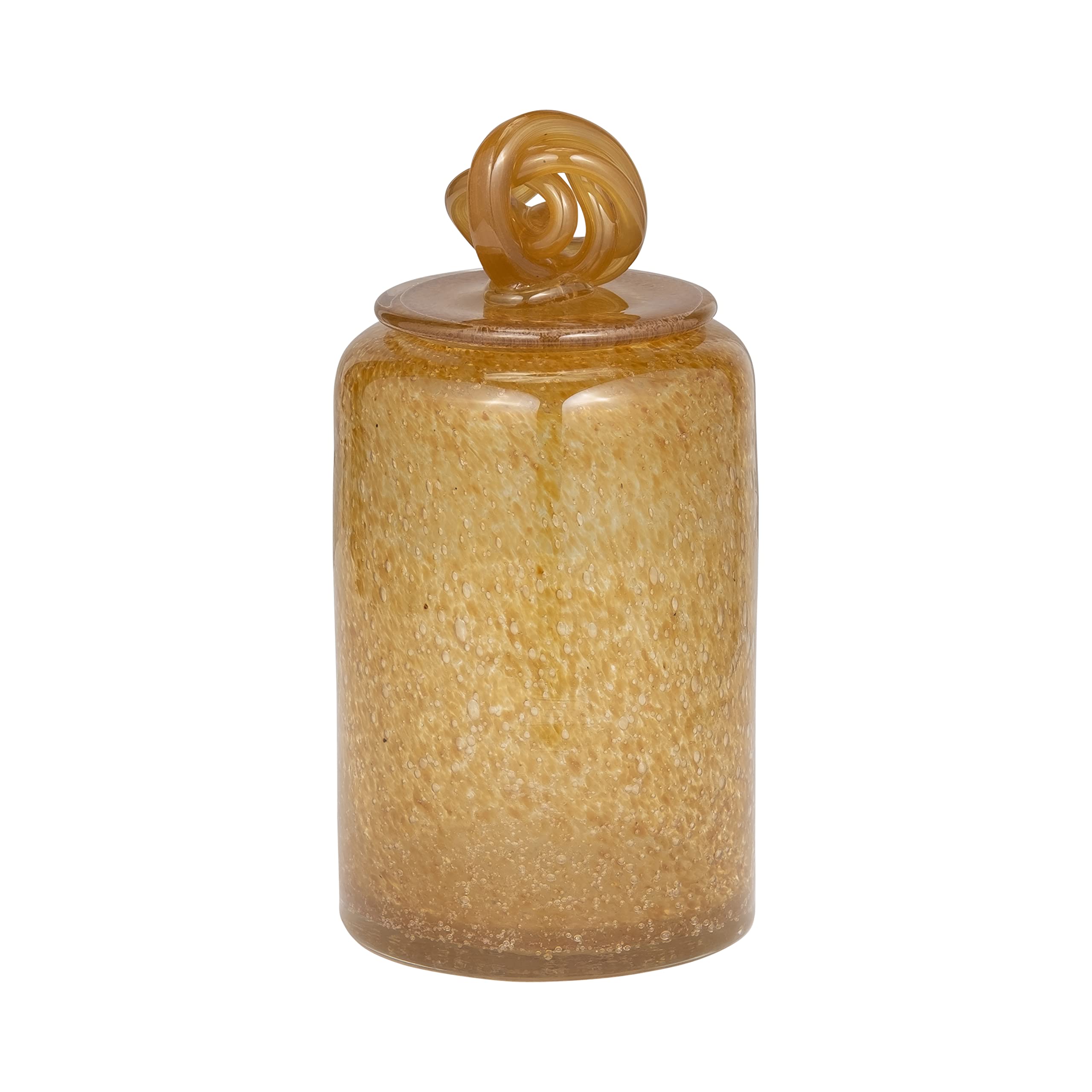 10 Inch Amber Orange Glass Bottle Vase with Lid - Knotted Topper Table Decor for Home or Office - Modern Centerpiece for Dining Table, Wedding Decor, and Farmhouse Style Interior Design