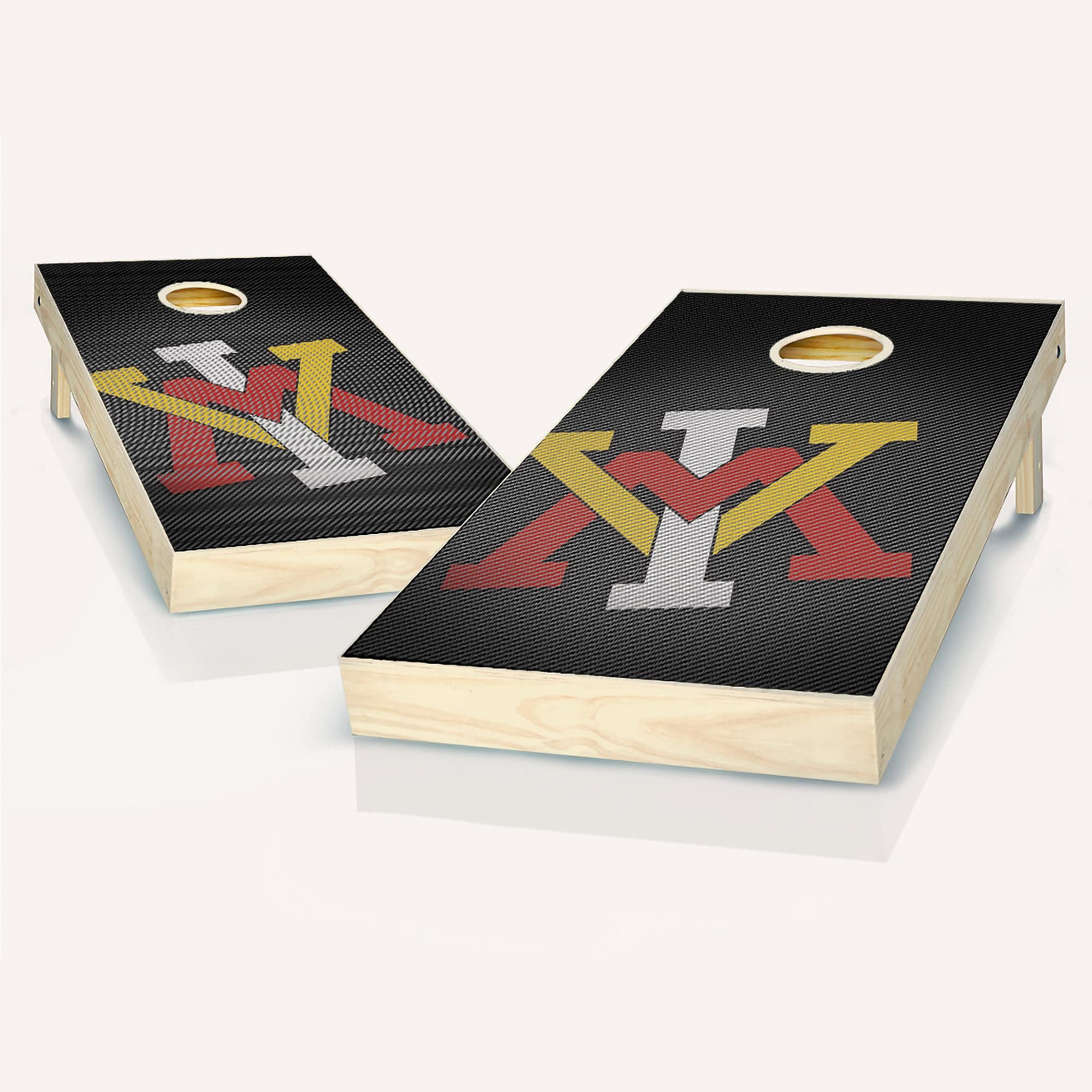 Premium VMI Slanted Look Cornhole Game Set - 2 Wooden Boards & 8 Bean Bags for Outdoor Lawn Games, Tailgating, Backyard Parties and BBQ Events