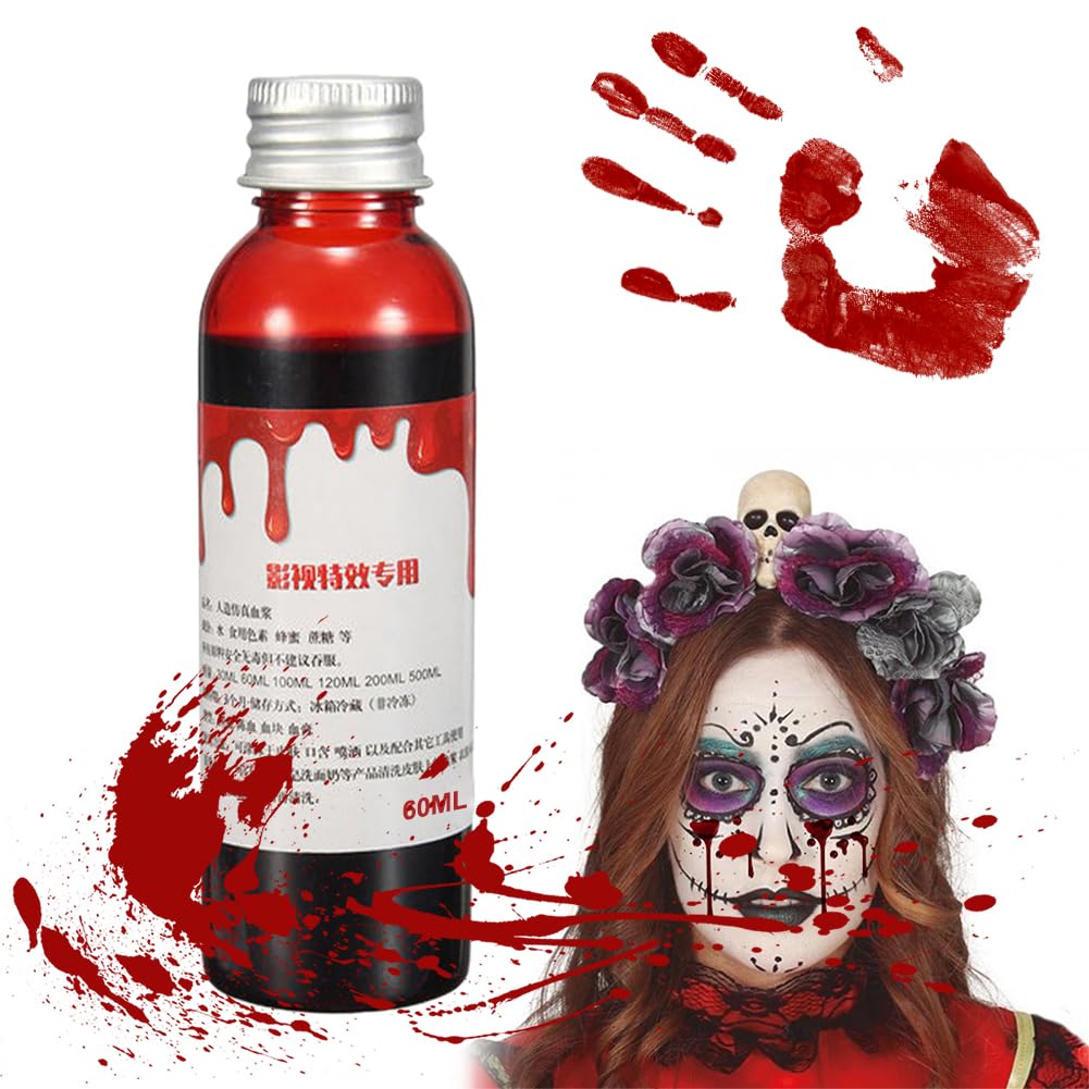 60ml Fake Blood for Halloween - Washable Artificial Blood for Zombie Makeup, Costume Parties & Carnival - Realistic SFX Blood for Scary Halloween Props & Theater Effects