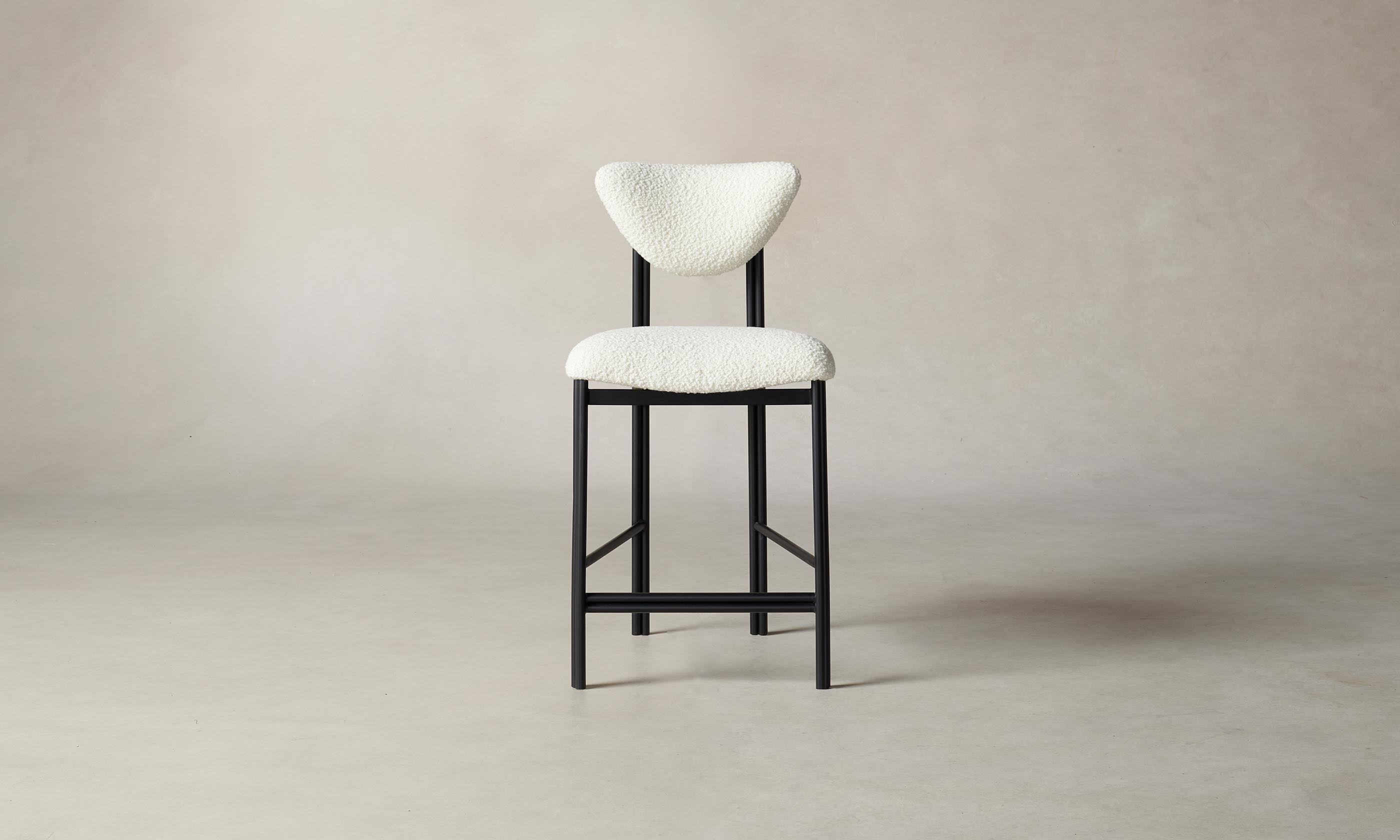 Italian Bouclé White Cooper Counter Stool - Modern Kitchen Bar Stool for Dining, Breakfast Nook & Home Decor