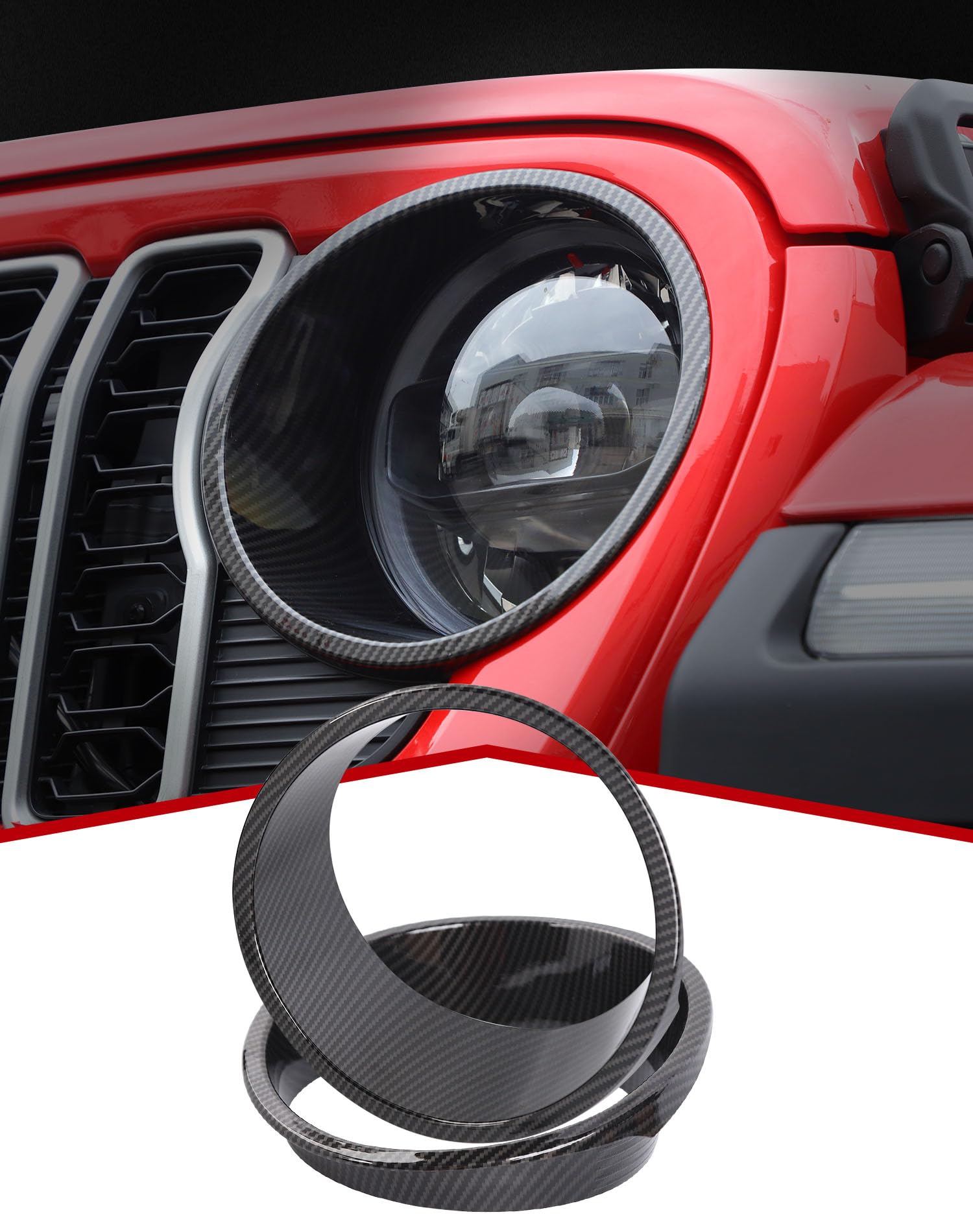 JeCar Carbon Fiber Headlight Trim Covers for 2024 Jeep Wrangler JL/JLU & Gladiator JT - Front Light Bezels Exterior Accessories (Perfect for Off-Roading & Custom Upgrades)