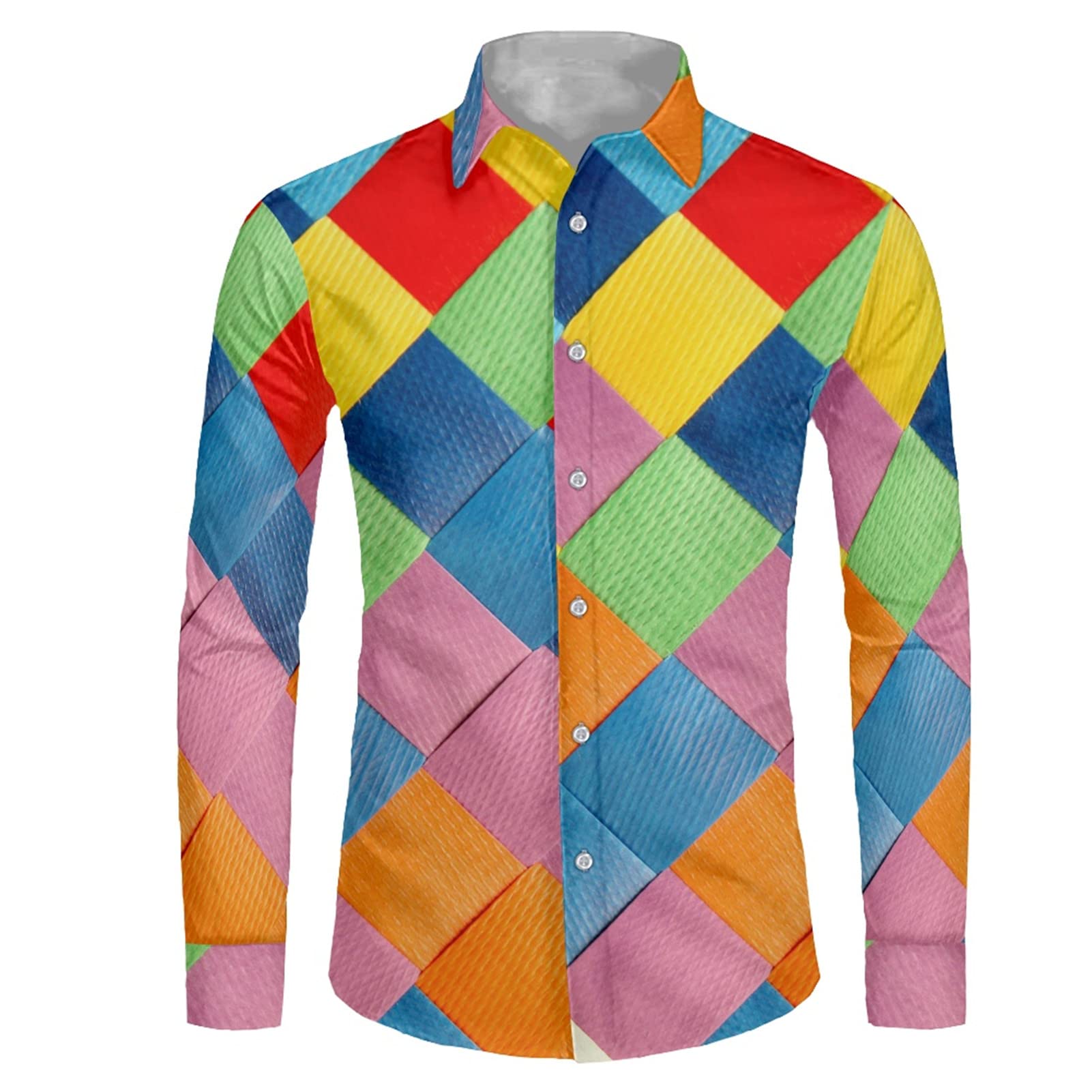 Coloranimal Men's Rainbow Hawaiian Shirts - Long Sleeve Casual Button Down T-Shirts for Beach Party, Vacation & Summer Wear (Sizes XS-4XL)