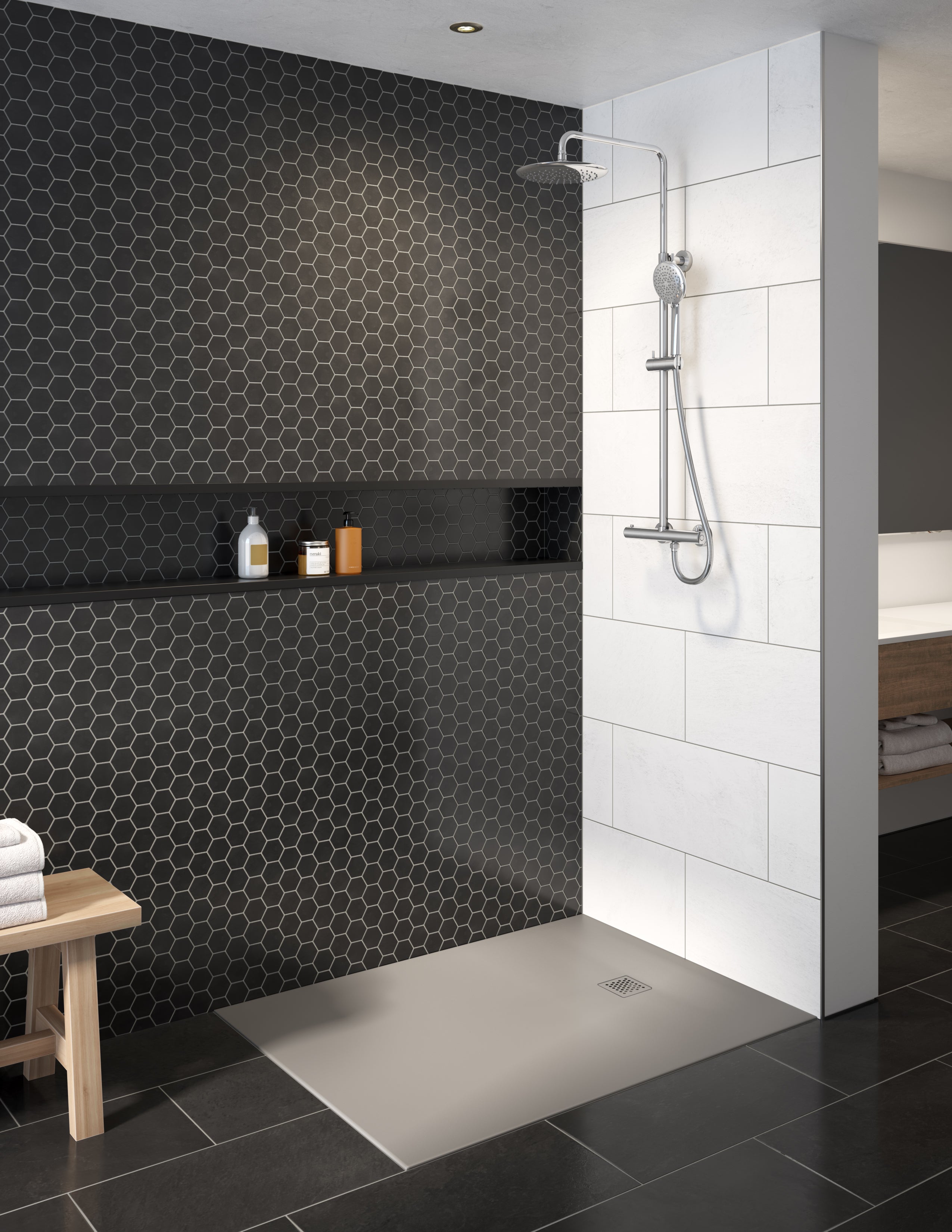 ALT EXPORONDO 3 Thermostatic Shower Column - Black & Chrome Finish - Modern Bathroom Fixture for Spa-Like Shower Experience