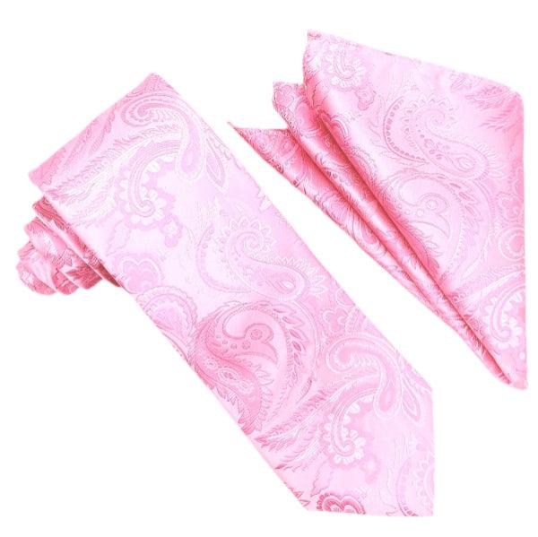 Elegant Pink Paisley Tie and Pocket Square Set for Men - Perfect for Weddings, Prom & Formal Events