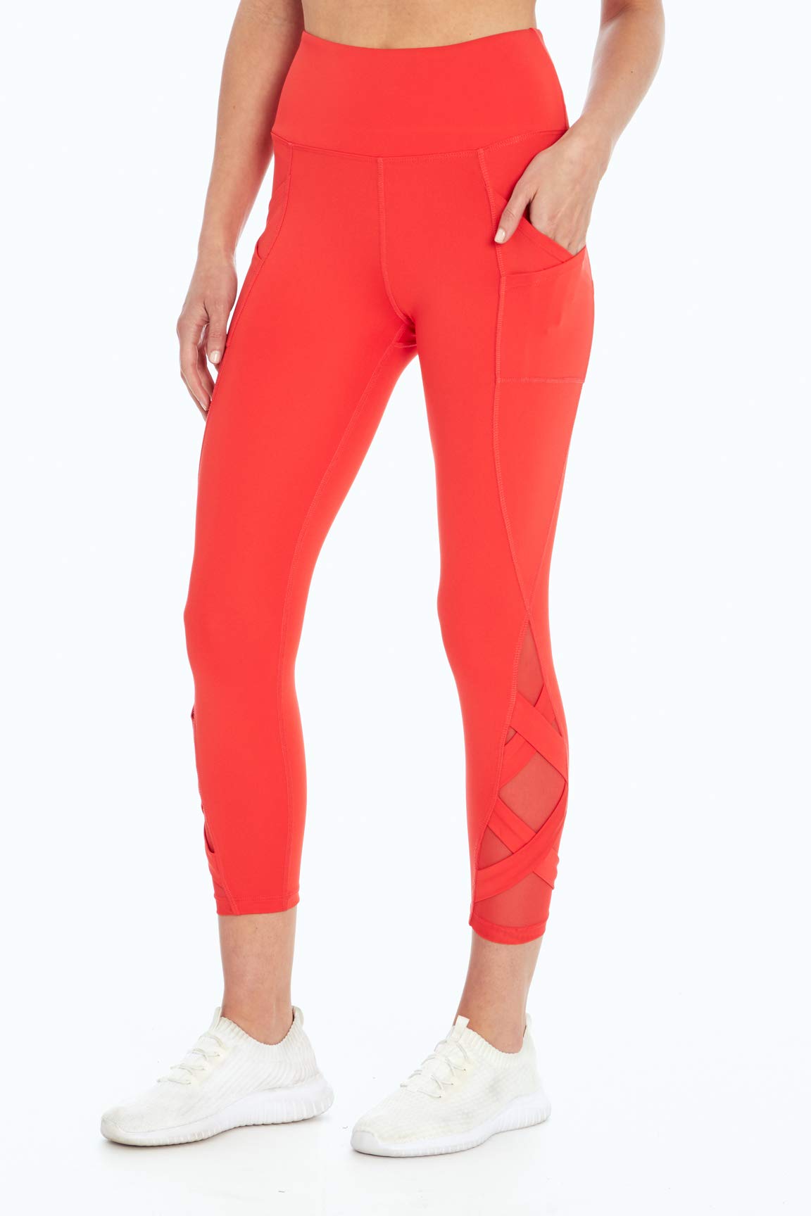 Bally Total Fitness Women's Exhale Mid-Calf Pocket Leggings - High Waist Yoga Pants with Side Pockets for Running, Workout & Gym