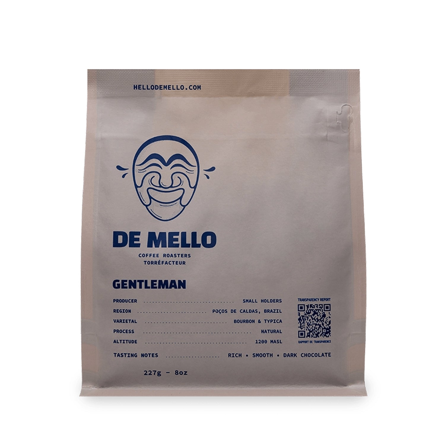 Premium De Mello Gentleman Whole Bean Coffee - 8oz (227g) Dark Roast Specialty Coffee Beans for Espresso & Drip Brewing - Perfect for Home, Office & Gifting