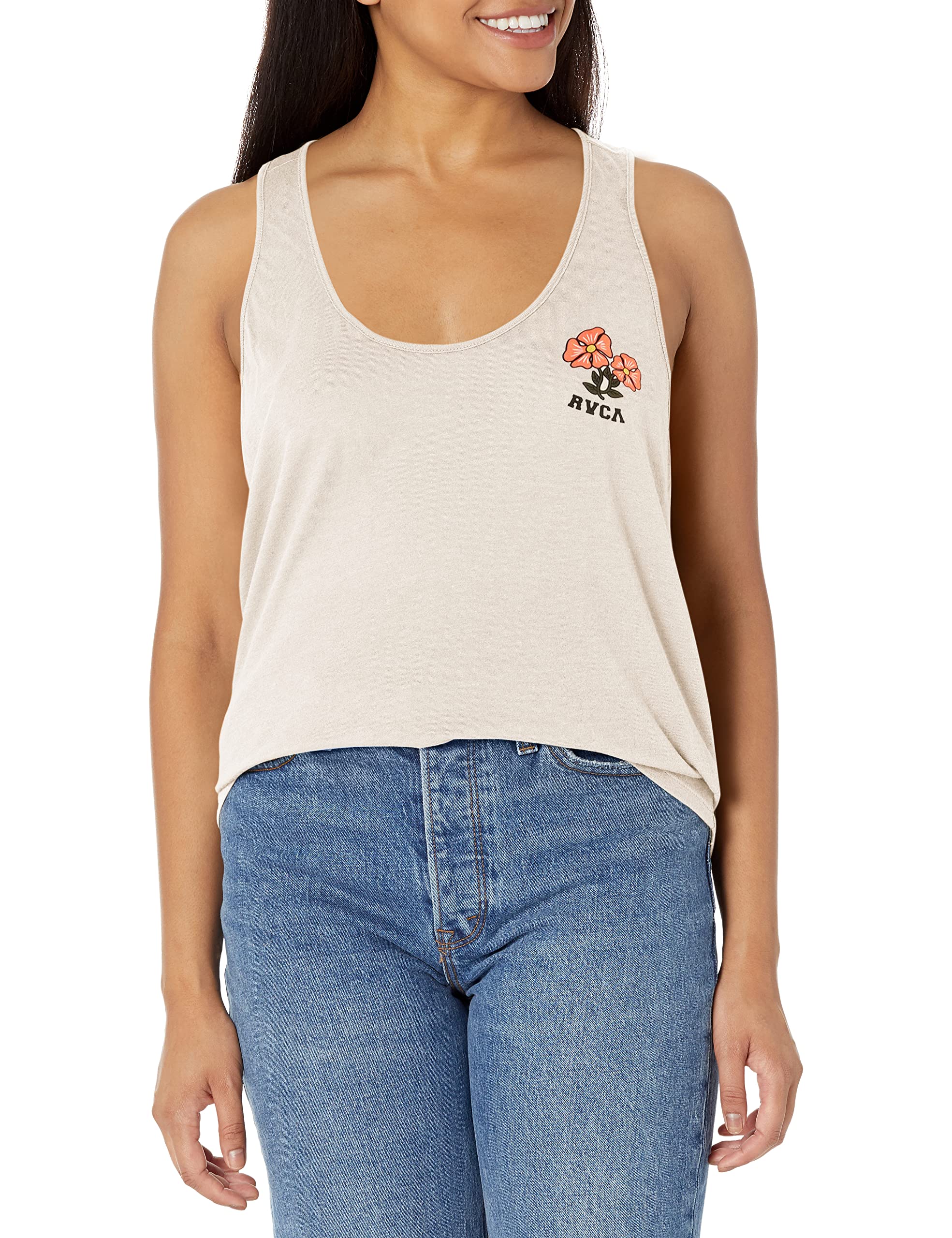 RVCA Women's Graphic Racerback Tank Top - Soft Breathable Workout Shirt for Yoga, Gym & Summer Casual Wear