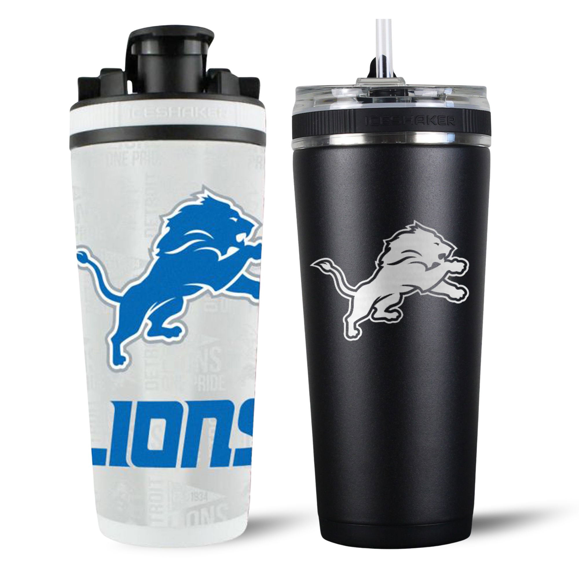 Detroit Lions 4D Shaker Cup & Flexible Water Bottle Set - NFL Team Sports Drinkware for Gym, Workout, and Game Day Hydration