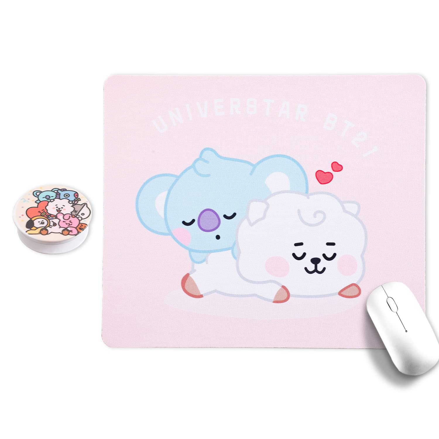 BT21 Army RJ & KOYA Mouse Pad with Non-Slip Base & Phone Holder - Cute BTS Inspired Gaming Mouse Mat for Computer, Laptop, Office & Home Desk Accessories (Perfect for K-Pop Fans, Gamers & Workstations)