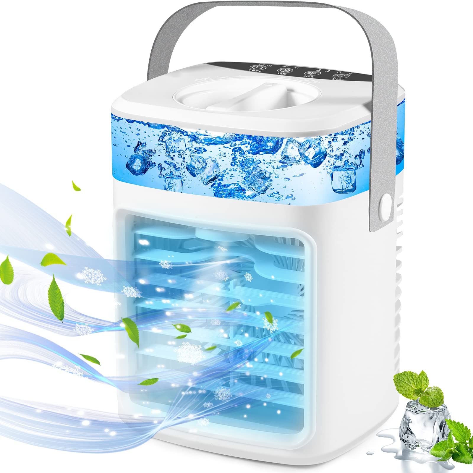 Portable Air Conditioner for Room - 3 Speed, Rechargeable, Quiet Personal Air Cooler with Night Light & Timer - Ideal for Home, Office, Camping & Small Spaces